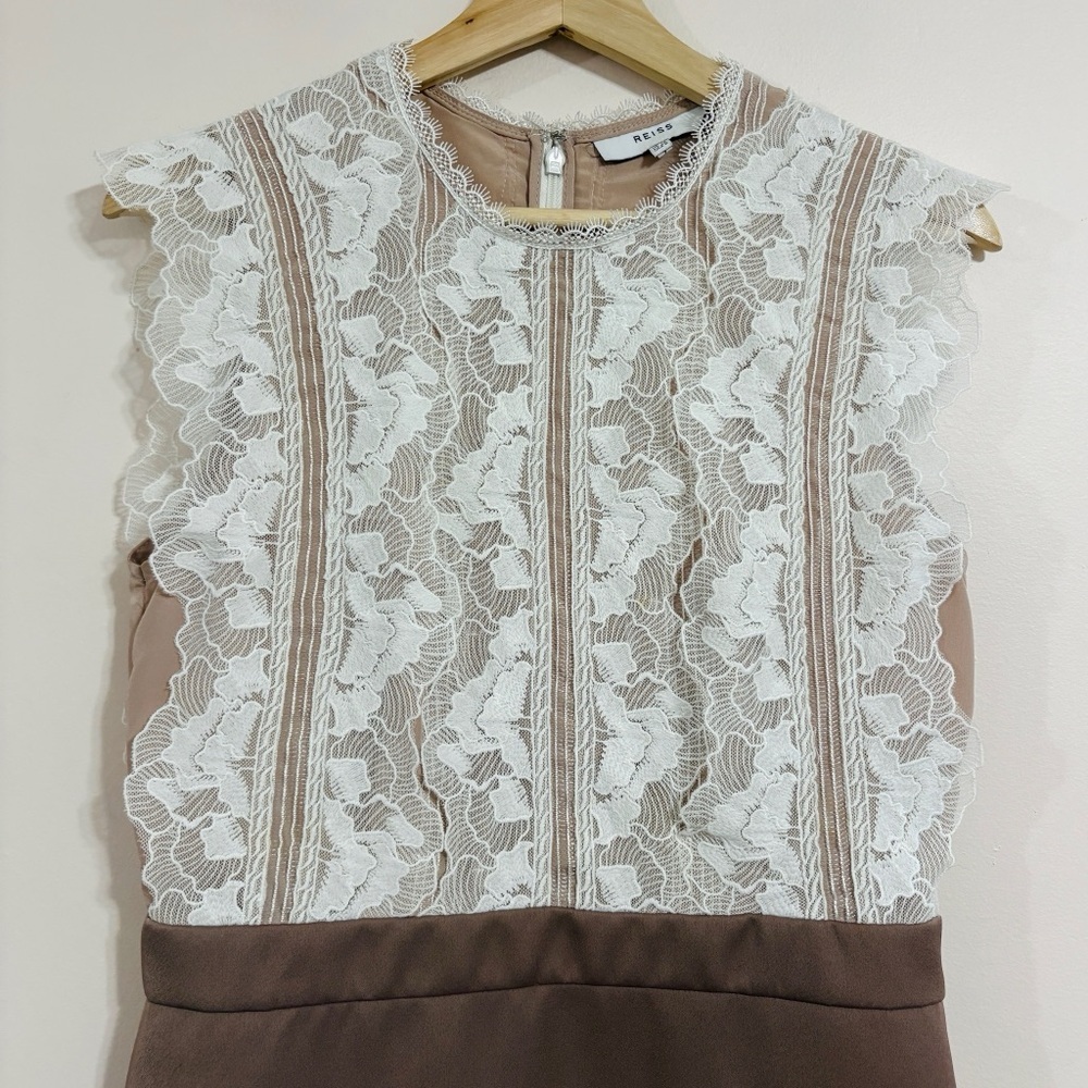 Reiss Sally Lace Detail Dress in Mocha, US Size 8 - Picture 7 of 14